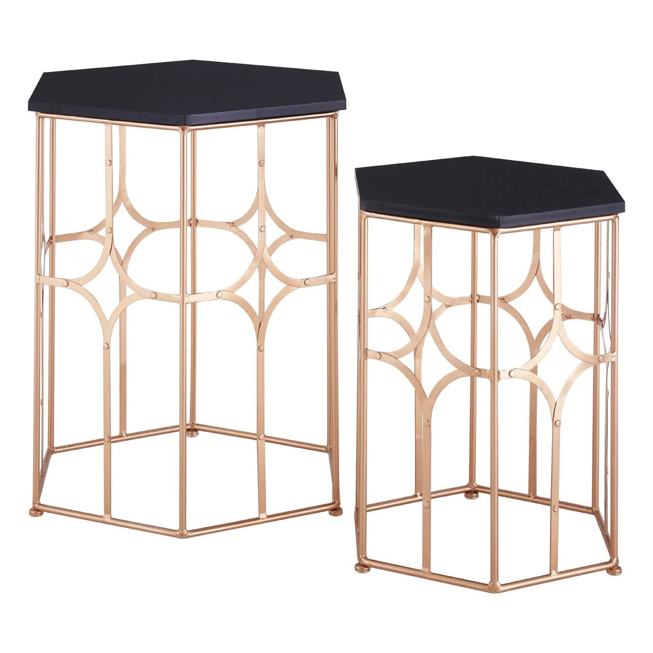 Lexa Rose Gold and Black Set Of Two Side Tables