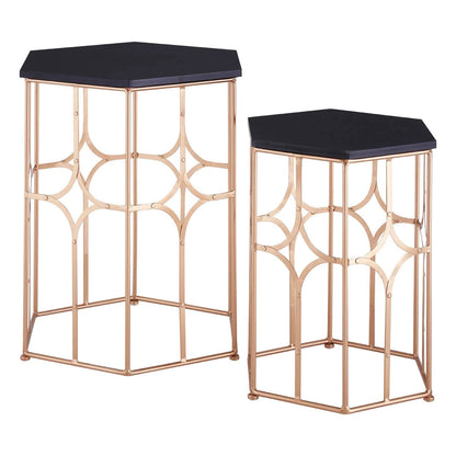 Lexa Rose Gold and Black Set Of Two Side Tables