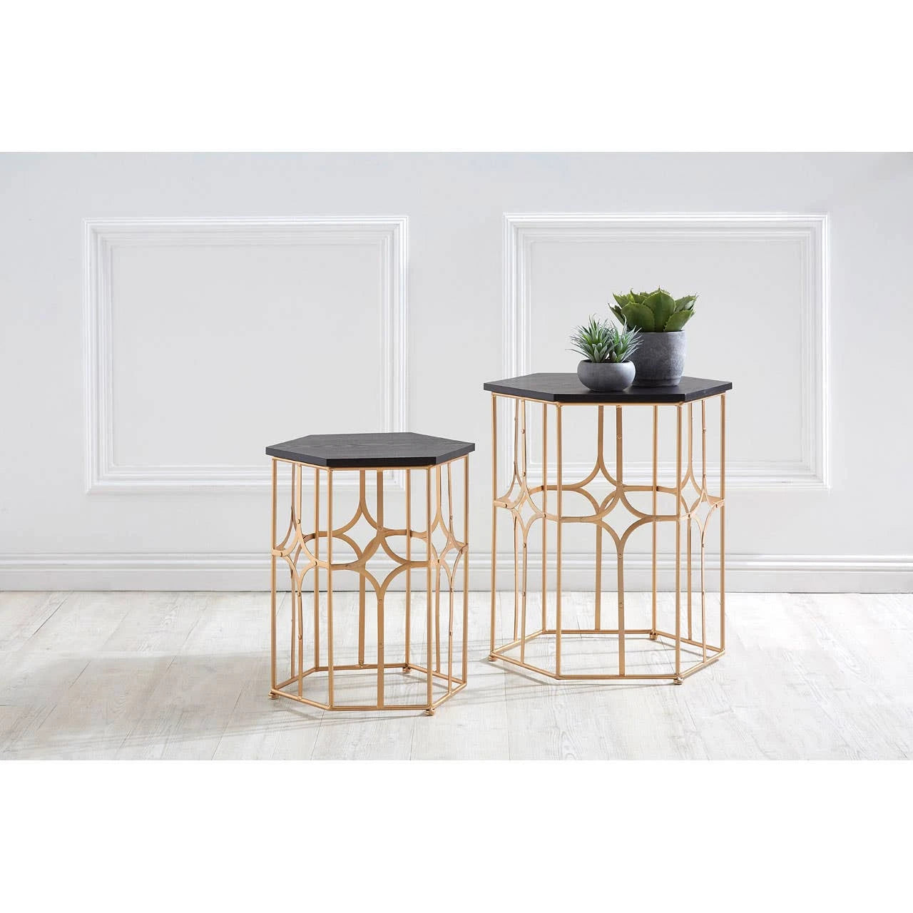 Lexa Rose Gold and Black Set Of Two Side Tables
