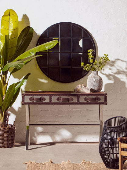 Kensington Townhouse Brown And White Genuine Cowhide Console Table