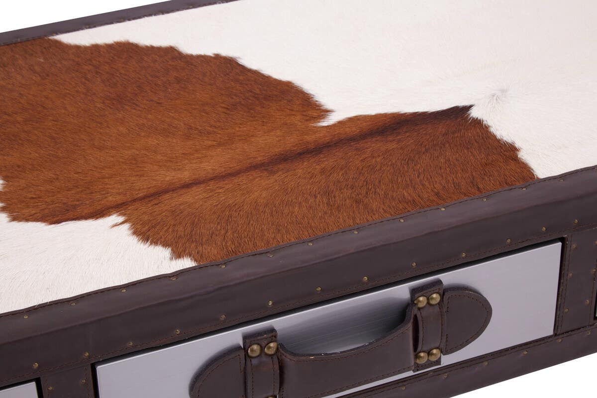 Kensington Townhouse Brown And White Genuine Cowhide Console Table