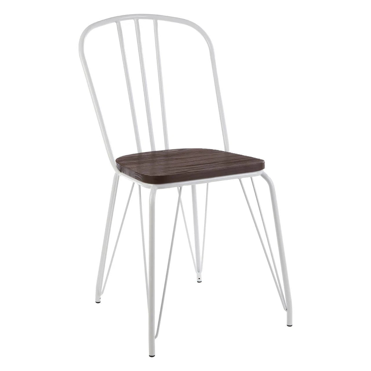 District White Metal Frame with Elm Wood Dining Chair