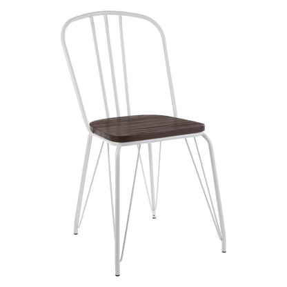District White Metal Frame with Elm Wood Dining Chair