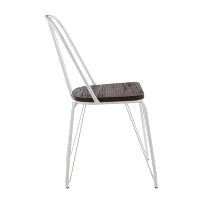 District White Metal Frame with Elm Wood Dining Chair