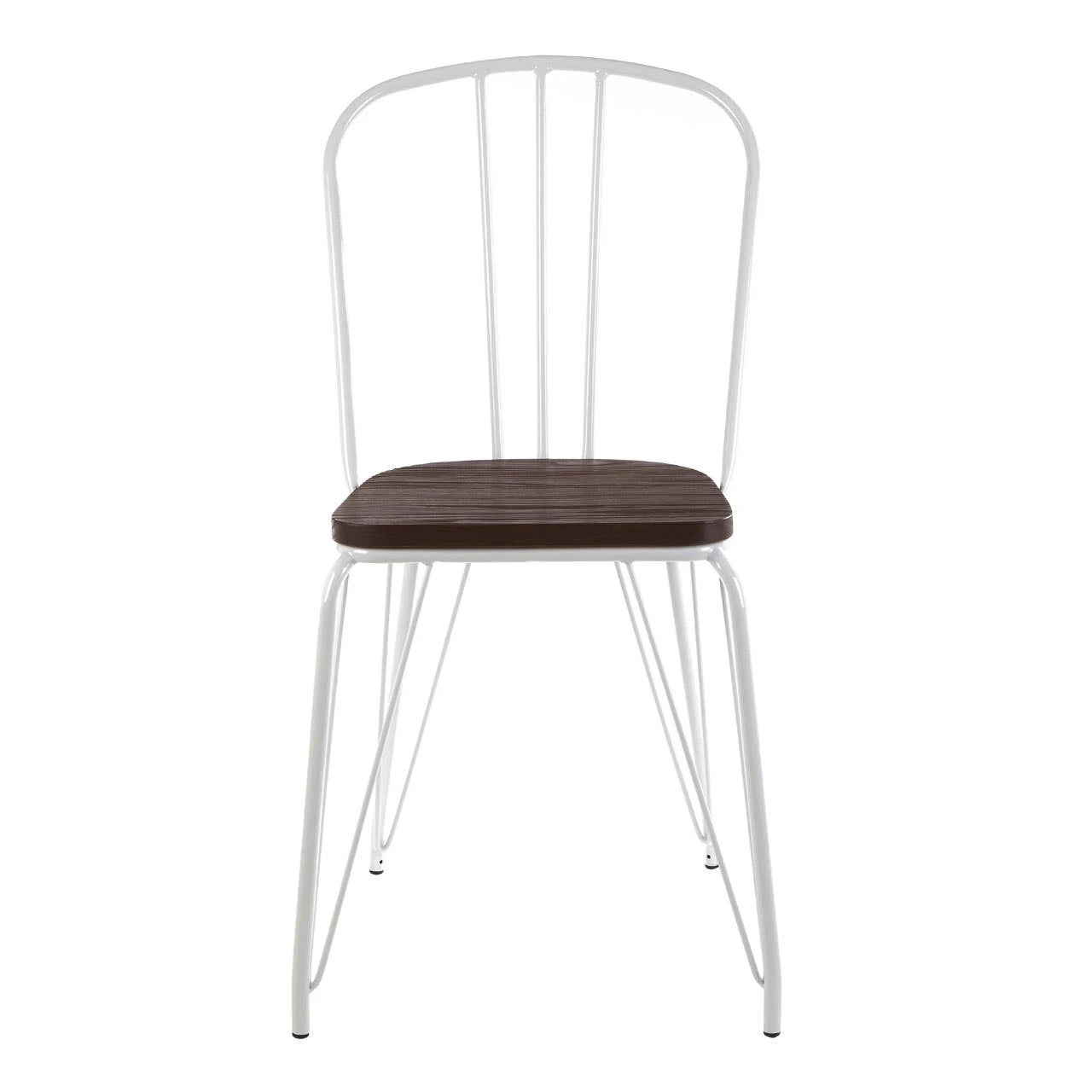 District White Metal Frame with Elm Wood Dining Chair