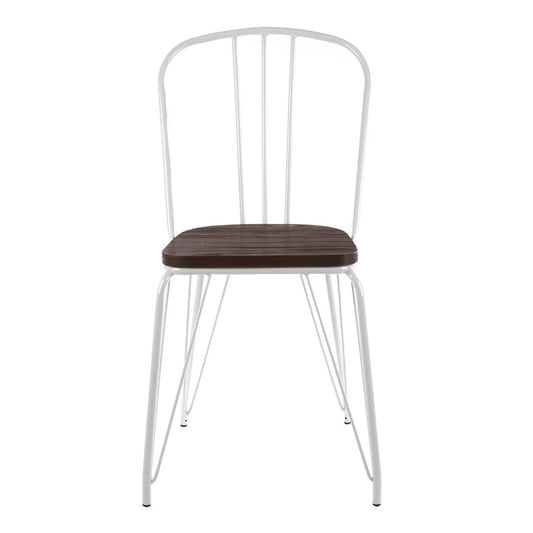 District White Metal Frame with Elm Wood Dining Chair