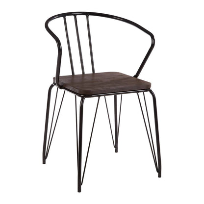 District Black Metal And Elm Wood Armchair
