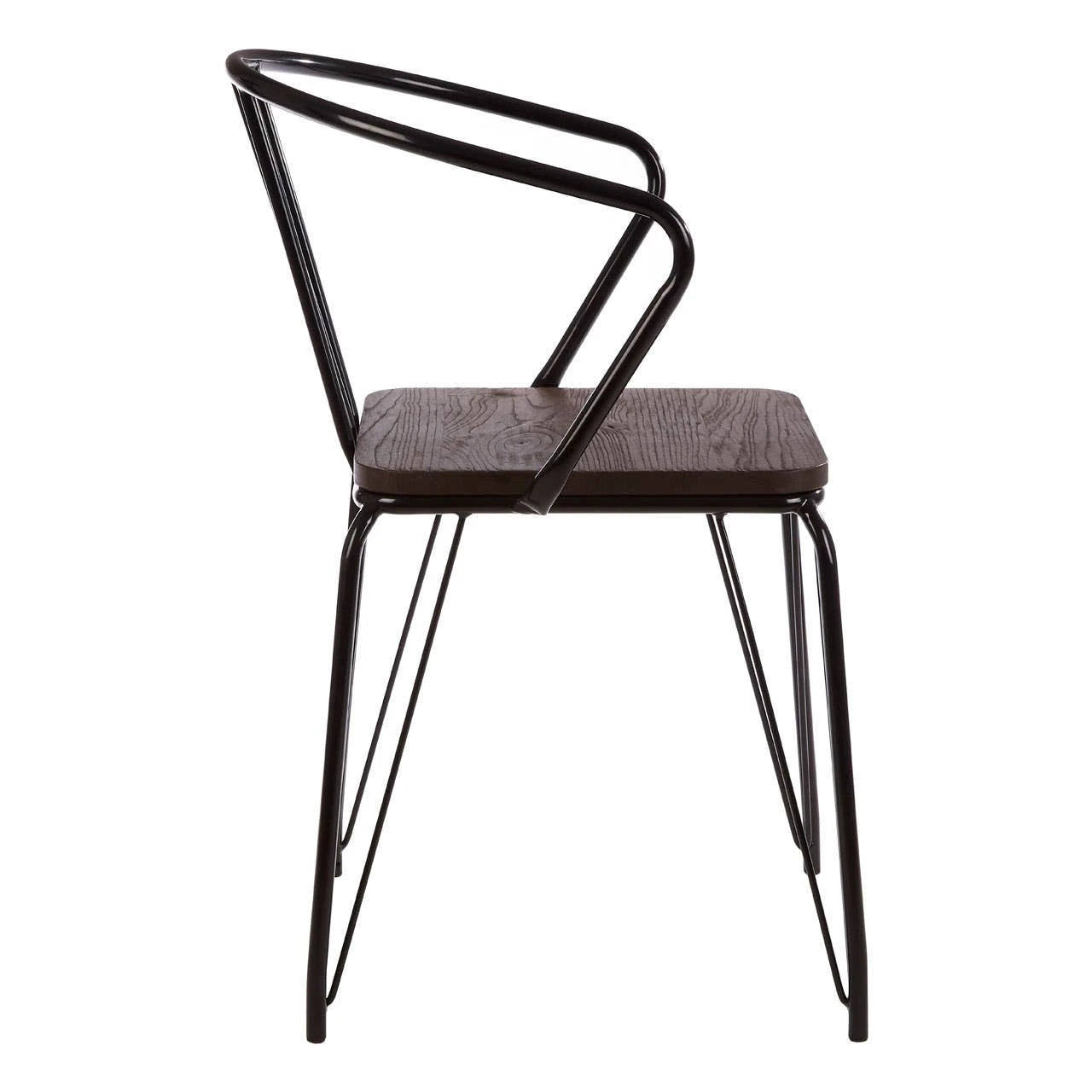 District Black Metal And Elm Wood Armchair