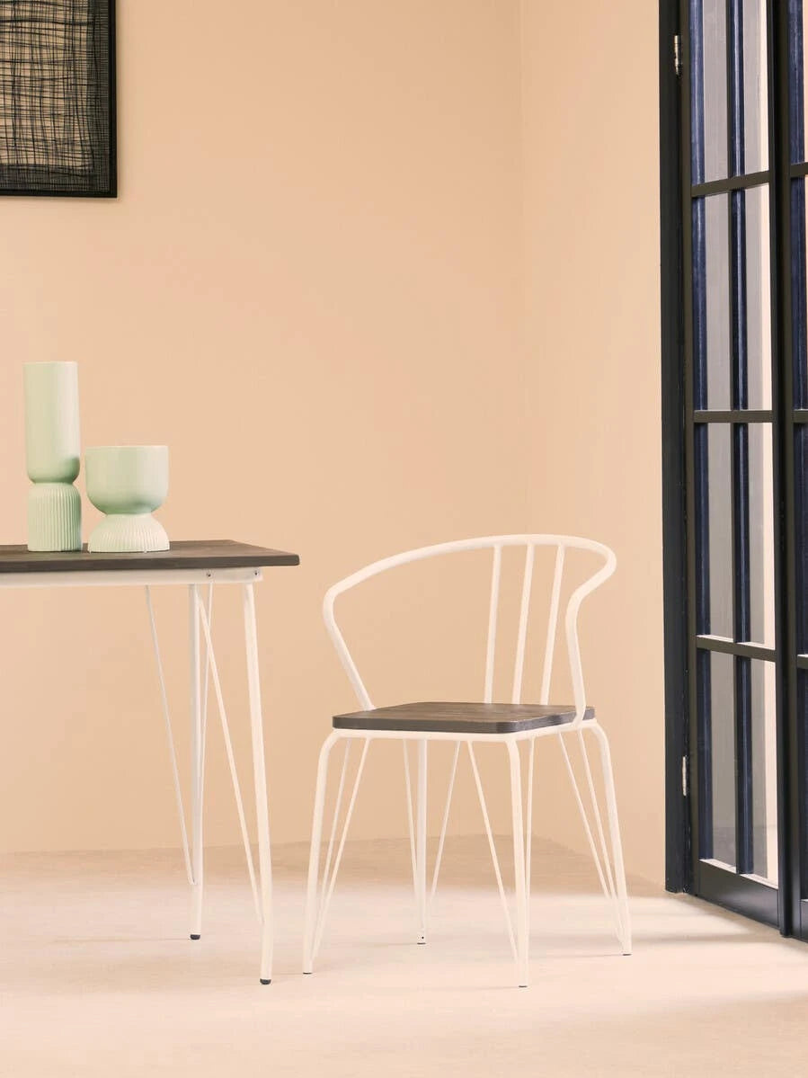 District White Metal And Elm Wood Armchair