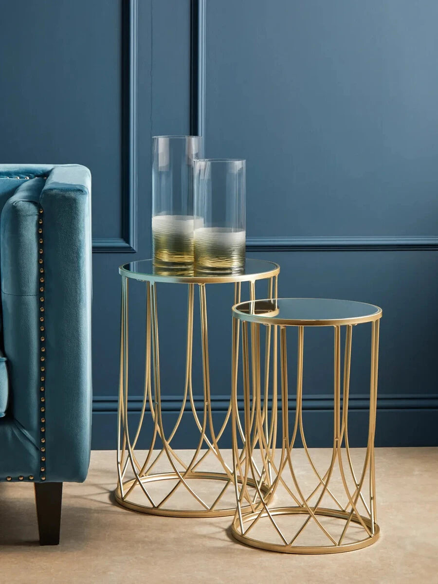 Avantis Set of 2 Mirror Top Champagne Side Tables
