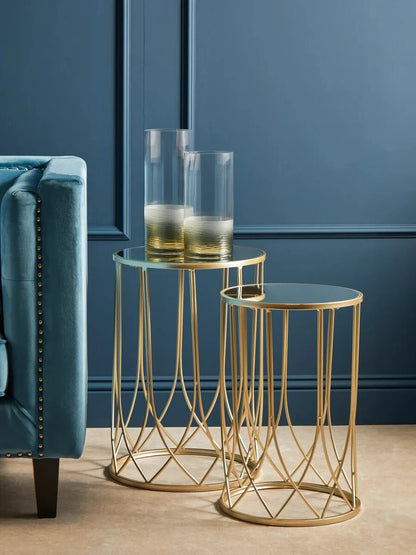Avantis Set of 2 Mirror Top Champagne Side Tables