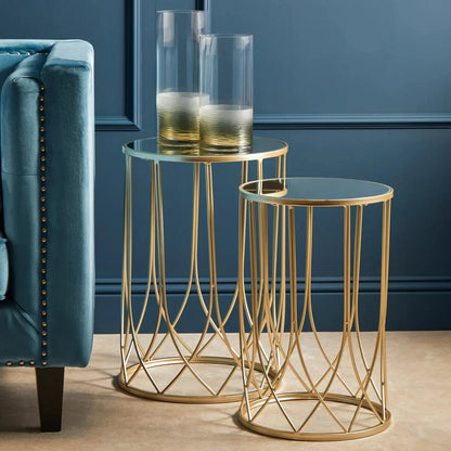 Avantis Set of 2 Mirror Top Champagne Side Tables