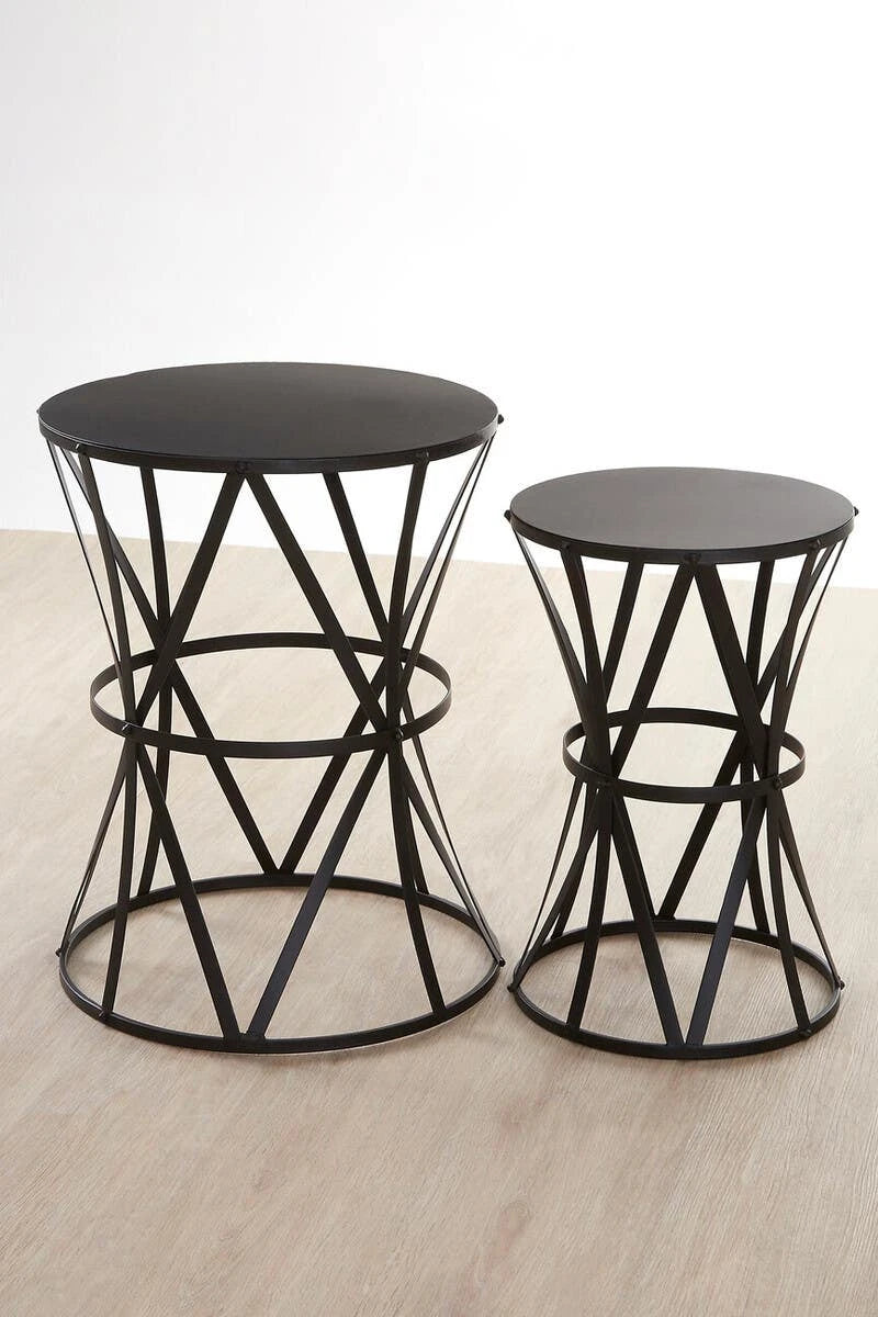 Avantis Set of 2 Cross Design Black Side Tables