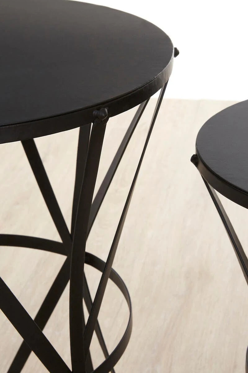 Avantis Set of 2 Cross Design Black Side Tables