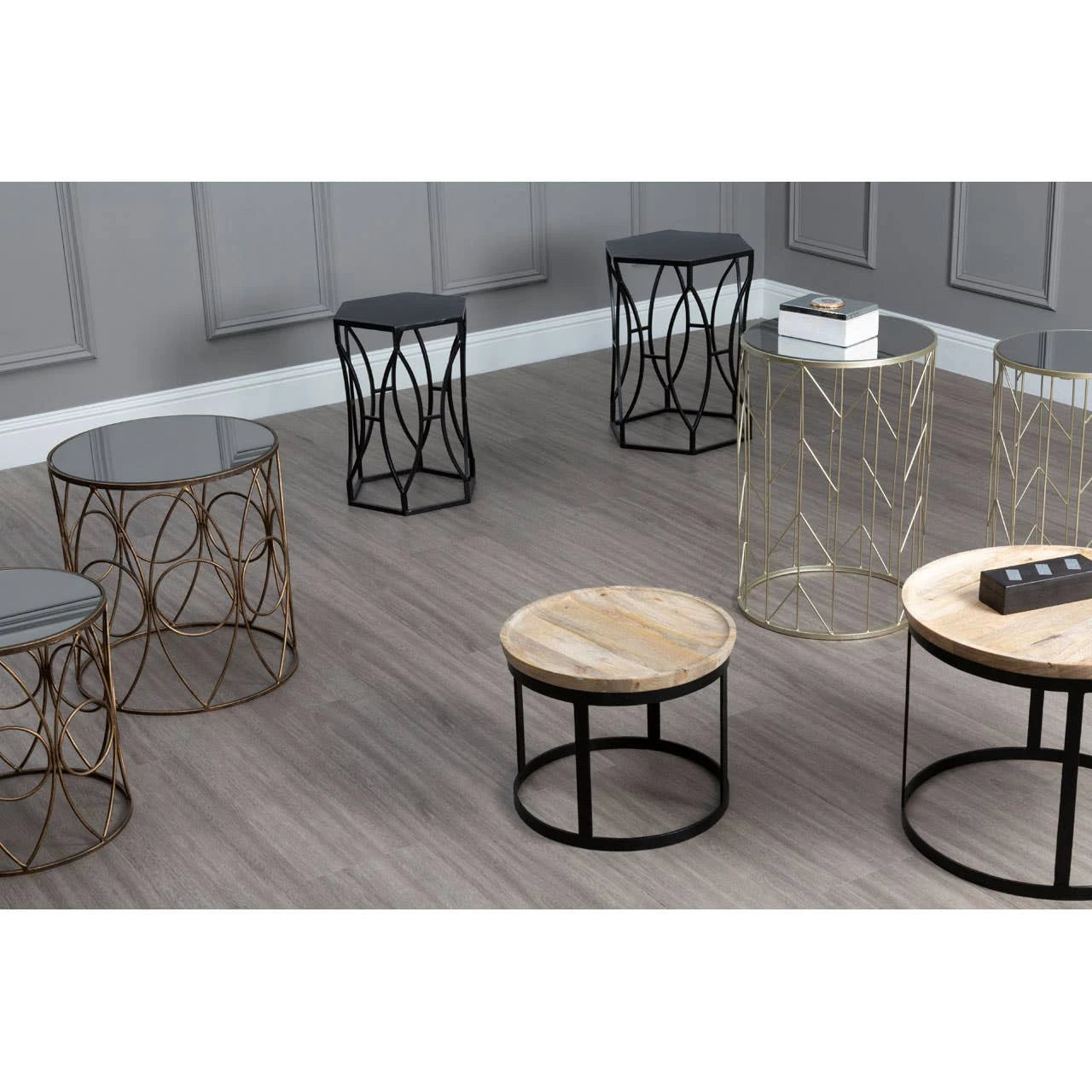 Avantis Art Deco Set of 2 Champagne Side Tables