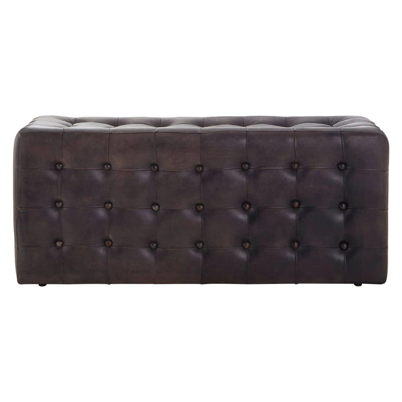 Buffalo Antique Brown Button Tufted Leather Ottoman
