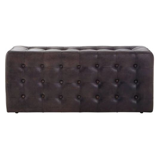 Buffalo Antique Brown Button Tufted Leather Ottoman