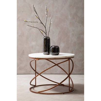 Nirav White Marble and Brass Finish Coffee Table