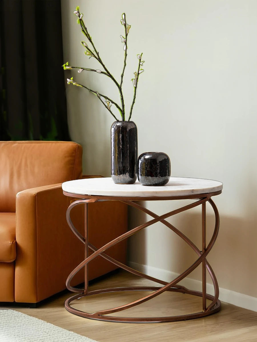 Nirav White Marble and Brass Finish Coffee Table