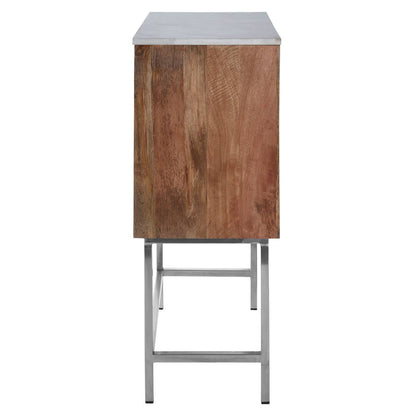 Nirav Marble and Mango Wood Geometric Design Cabinet
