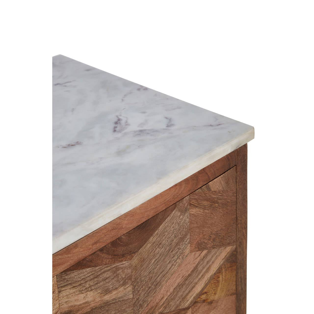 Nirav Marble and Mango Wood Geometric Design Cabinet