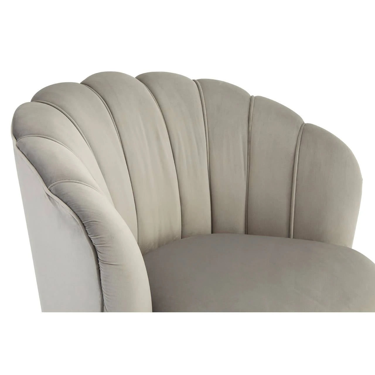 Orlina Grey Velvet Scalloped Curved Chair With Gold Wood Legs