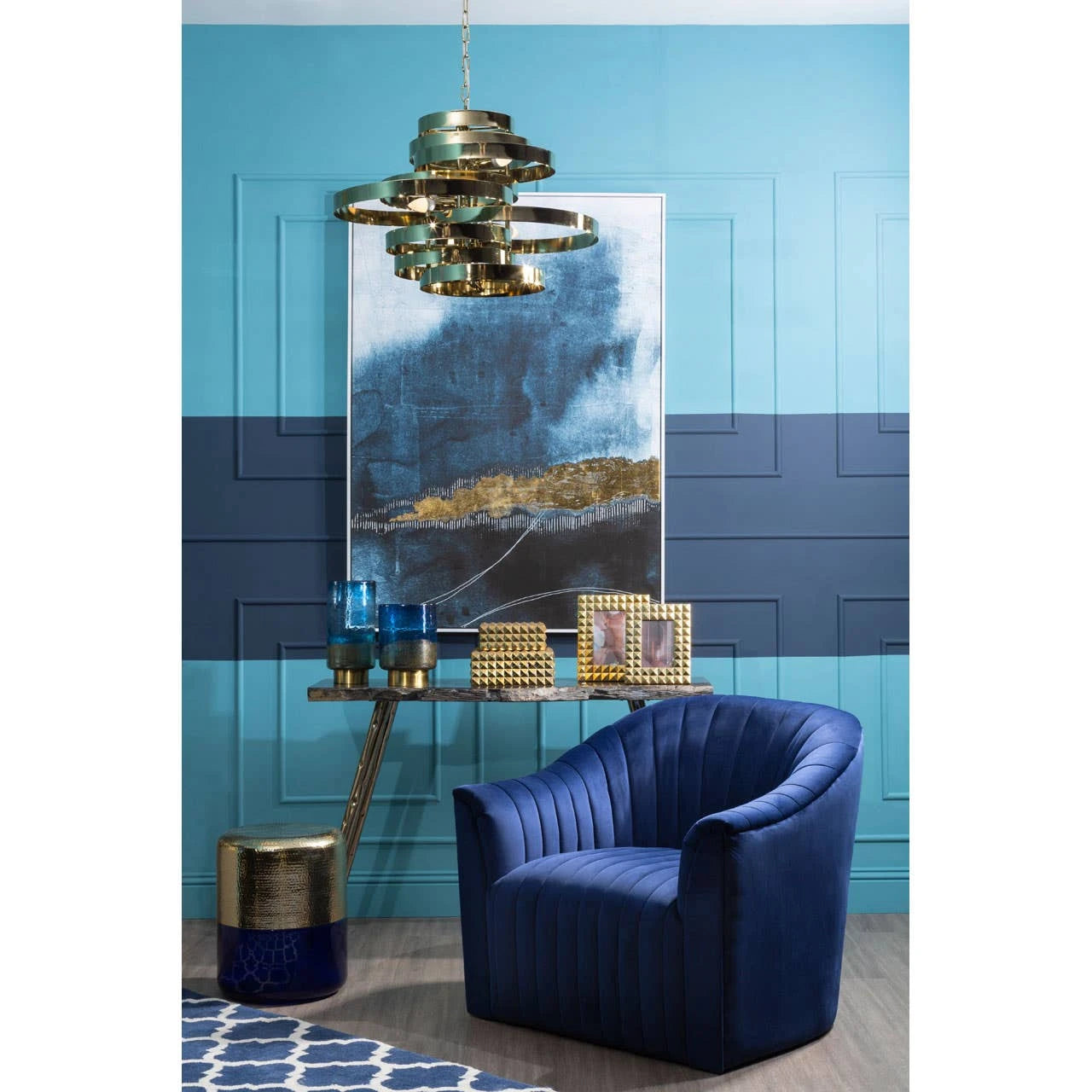 Opel Deep Blue Velvet Armchair