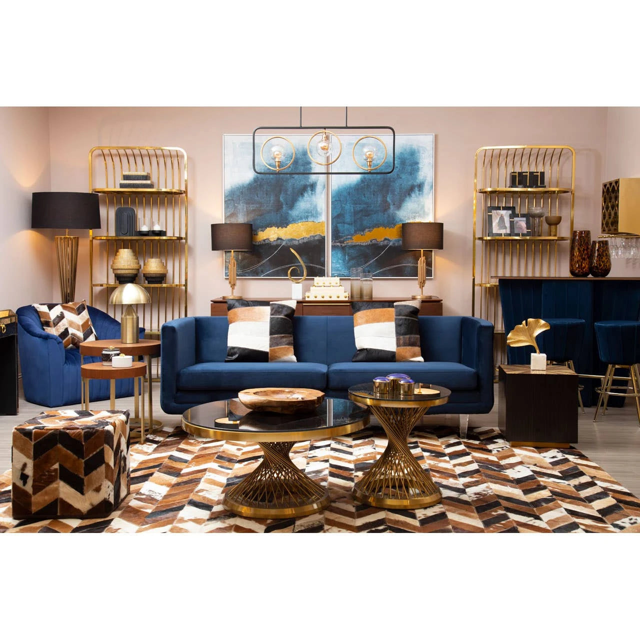 Opel Deep Blue Velvet Armchair