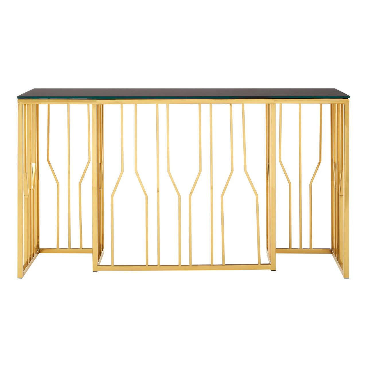 Alvaro Console Table in Gold and Black Glass Top