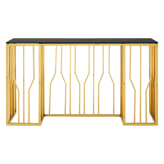 Alvaro Console Table in Gold and Black Glass Top