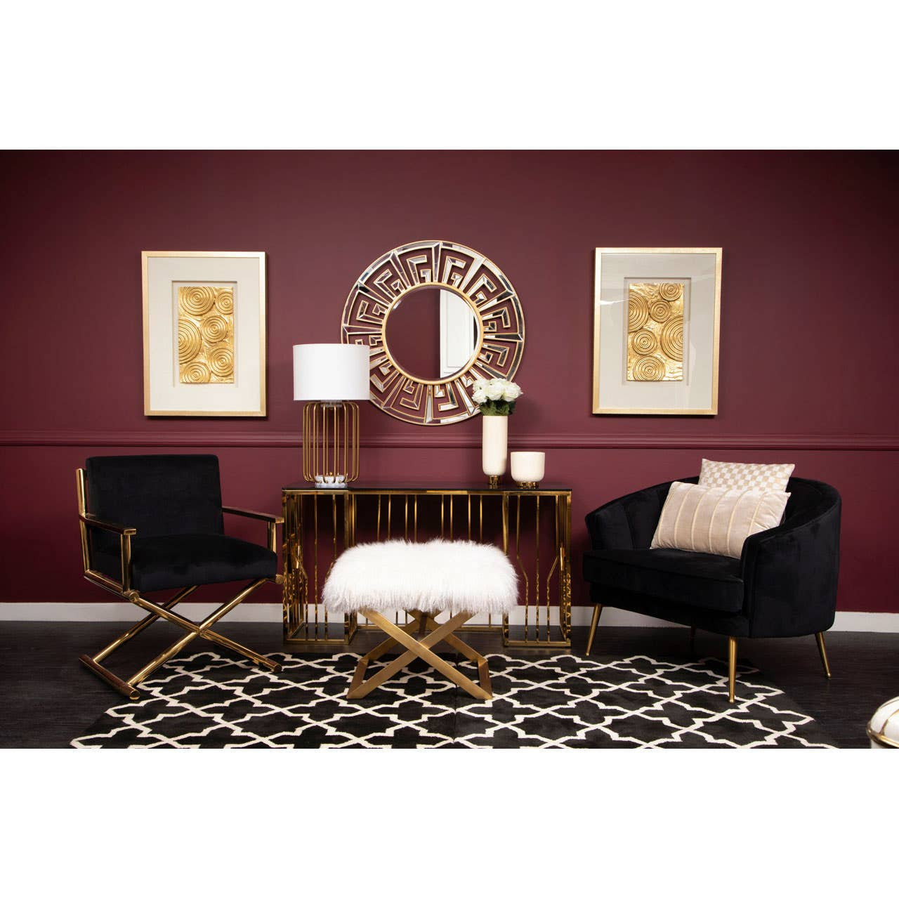 Alvaro Console Table in Gold and Black Glass Top