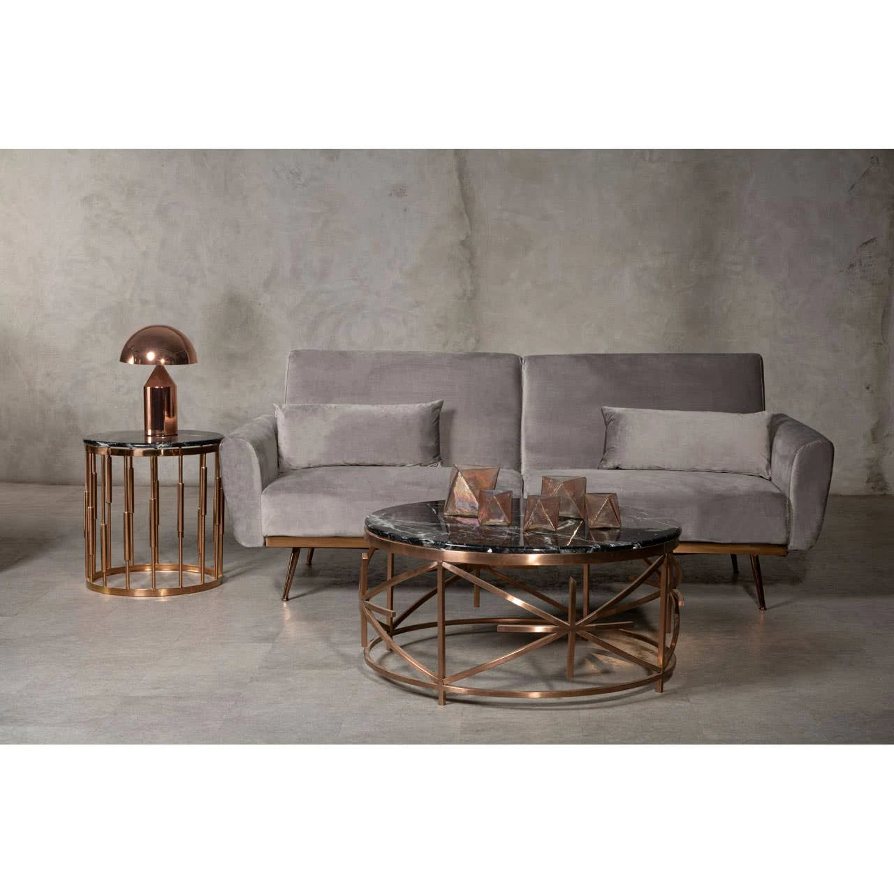 Alvaro Round Marble Top and Rose Gold Coffee Table