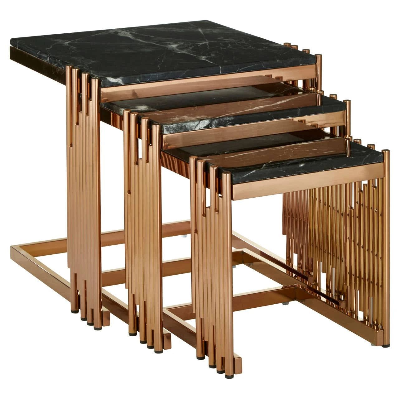 Alvaro Nest Of 3 Square Tables with Black Marble Top