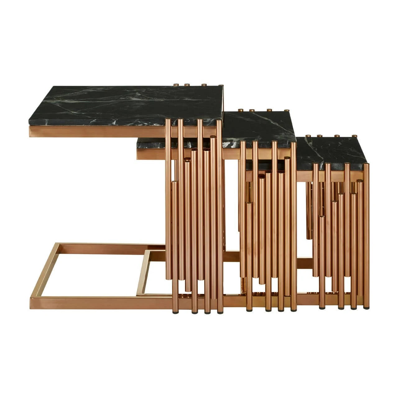 Alvaro Nest Of 3 Square Tables with Black Marble Top