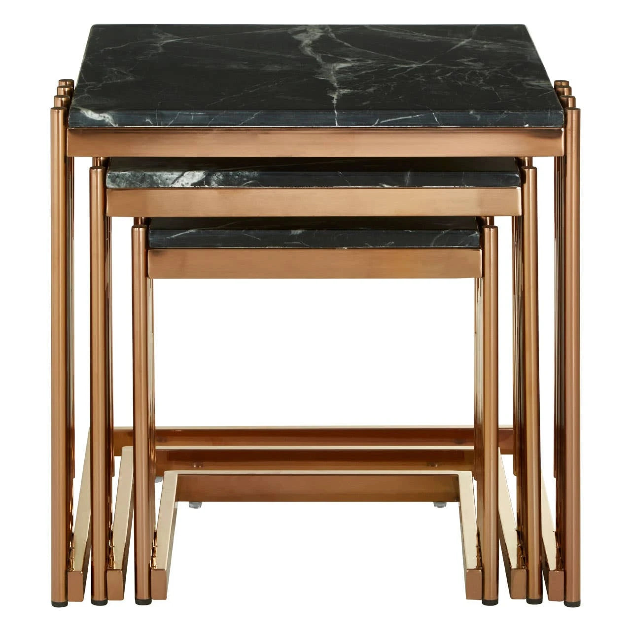 Alvaro Nest Of 3 Square Tables with Black Marble Top