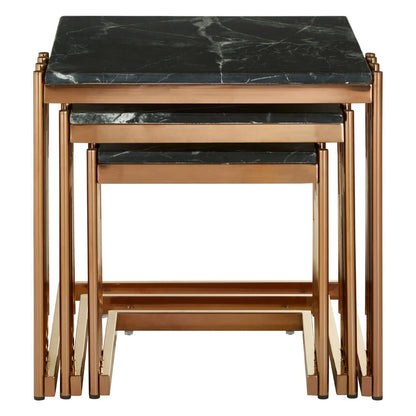 Alvaro Nest Of 3 Square Tables with Black Marble Top