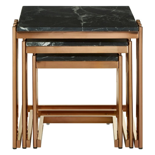 Alvaro Nest Of 3 Square Tables with Black Marble Top