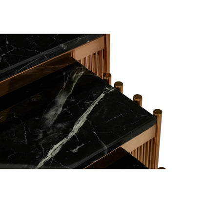 Alvaro Nest Of 3 Square Tables with Black Marble Top