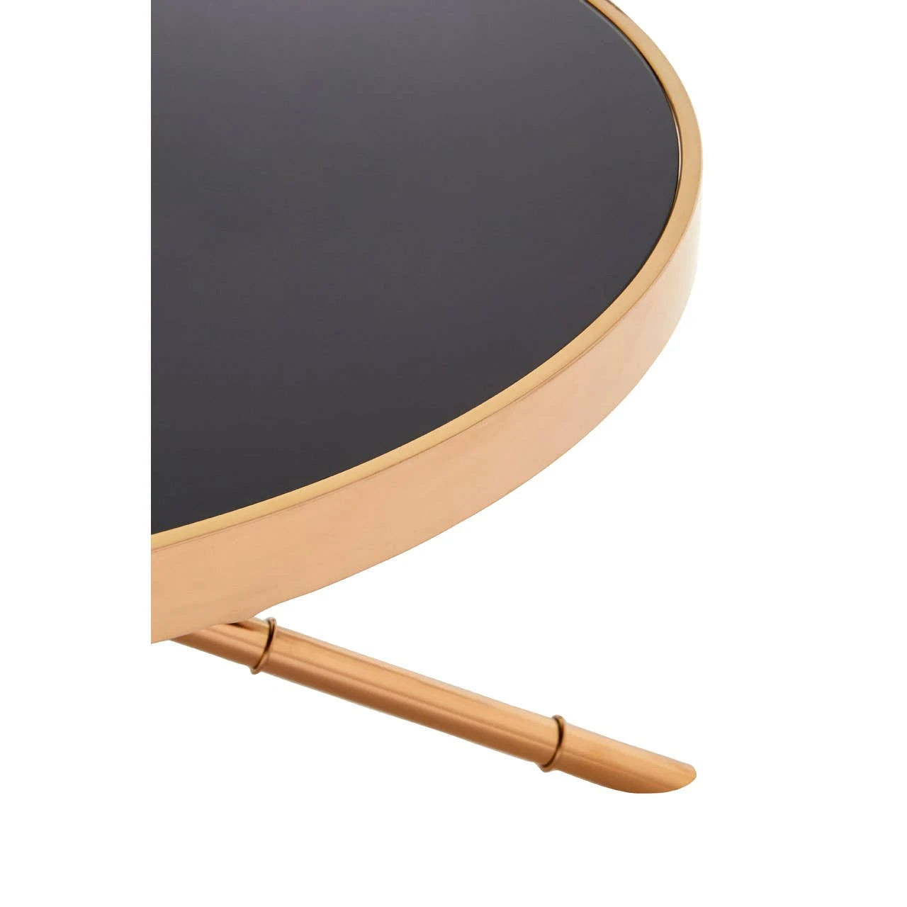 Alvaro Round Coffee Table with Rose Gold Legs and Black Glass Top