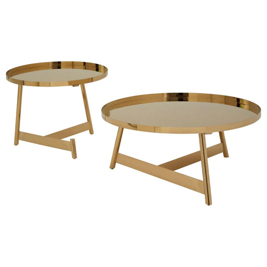 Alvaro Gold Set Of 2 Round Coffee Tables