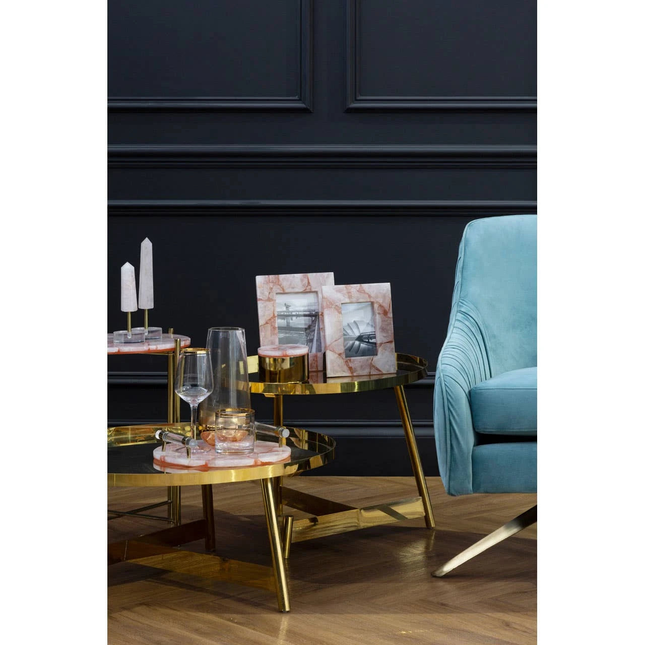 Alvaro Gold Set Of 2 Round Coffee Tables