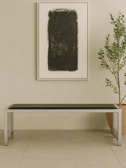 Novara Black Leather Bench with Stainless Steel Frame