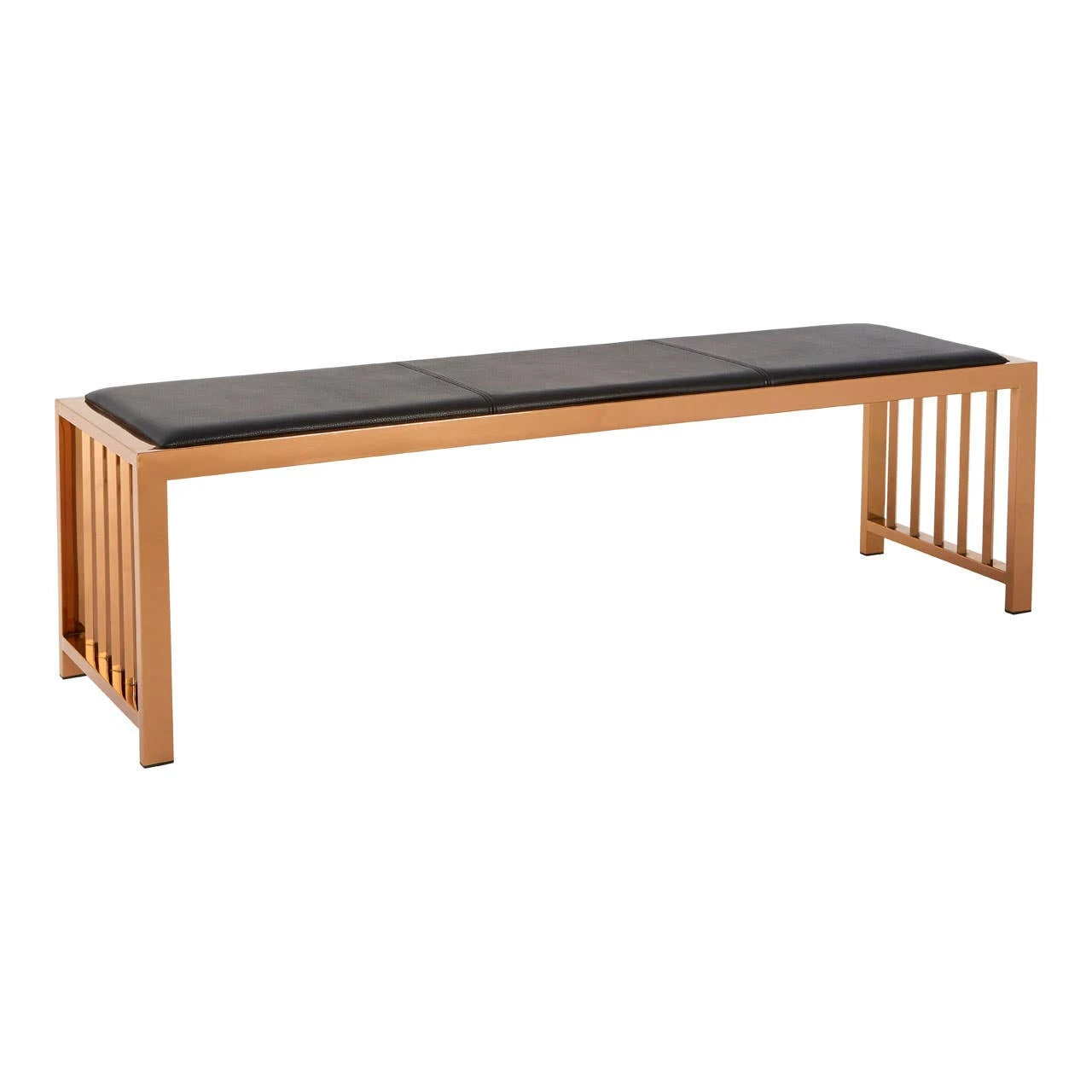 Novara Black Leather and Rose Gold Finish Bench