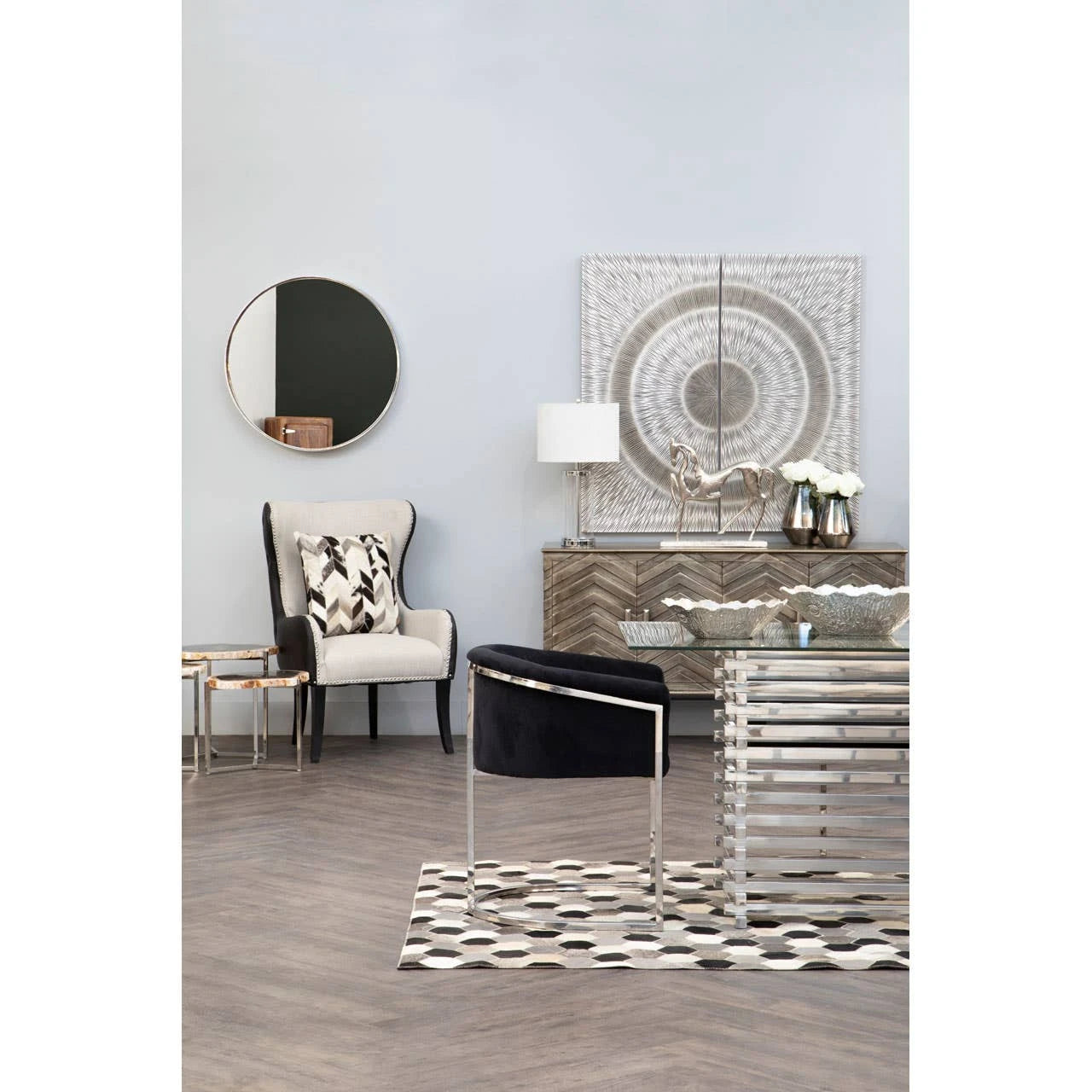 Doucet Natural Fabric Armchair with Black Leather Effect Back