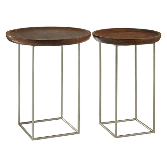 Crest Set of 2 Iron Base And Wood Top Side Tables