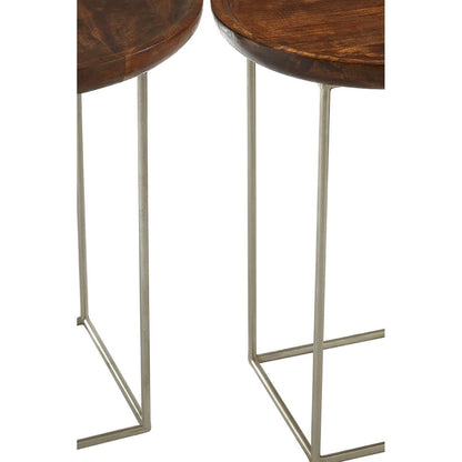 Crest Set of 2 Iron Base And Wood Top Side Tables