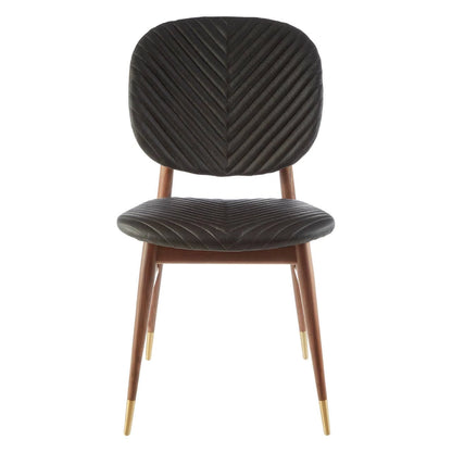 Kenso Black Leather and Walnut Wood Dining Chair