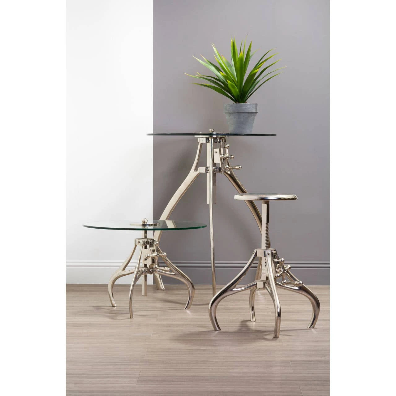 Maxi Crank Mechanism Metal And Glass Table