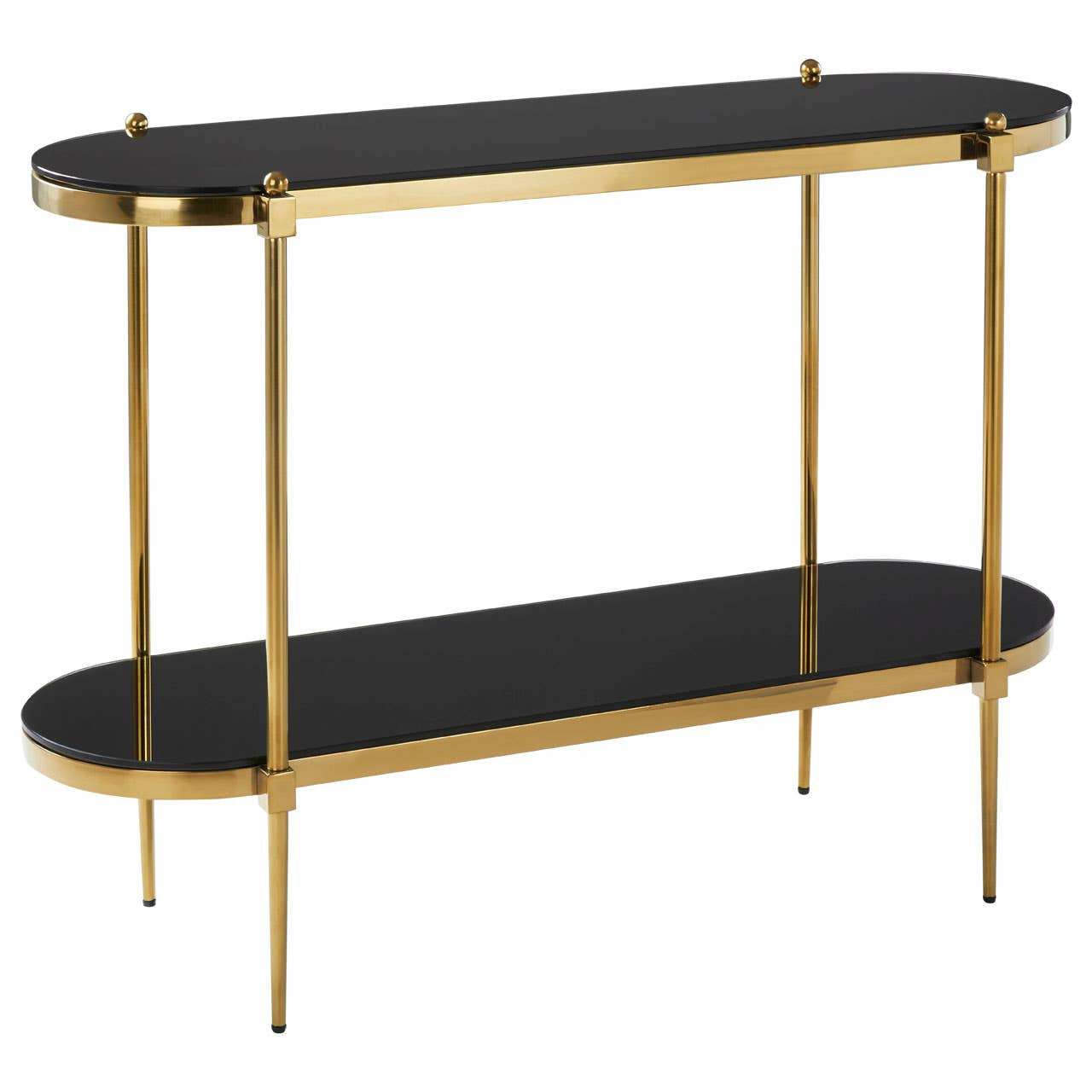 Arezzo 2 Tier Gold Console Table with Black Tempered Glass