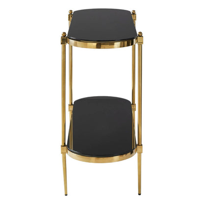 Arezzo 2 Tier Gold Console Table with Black Tempered Glass